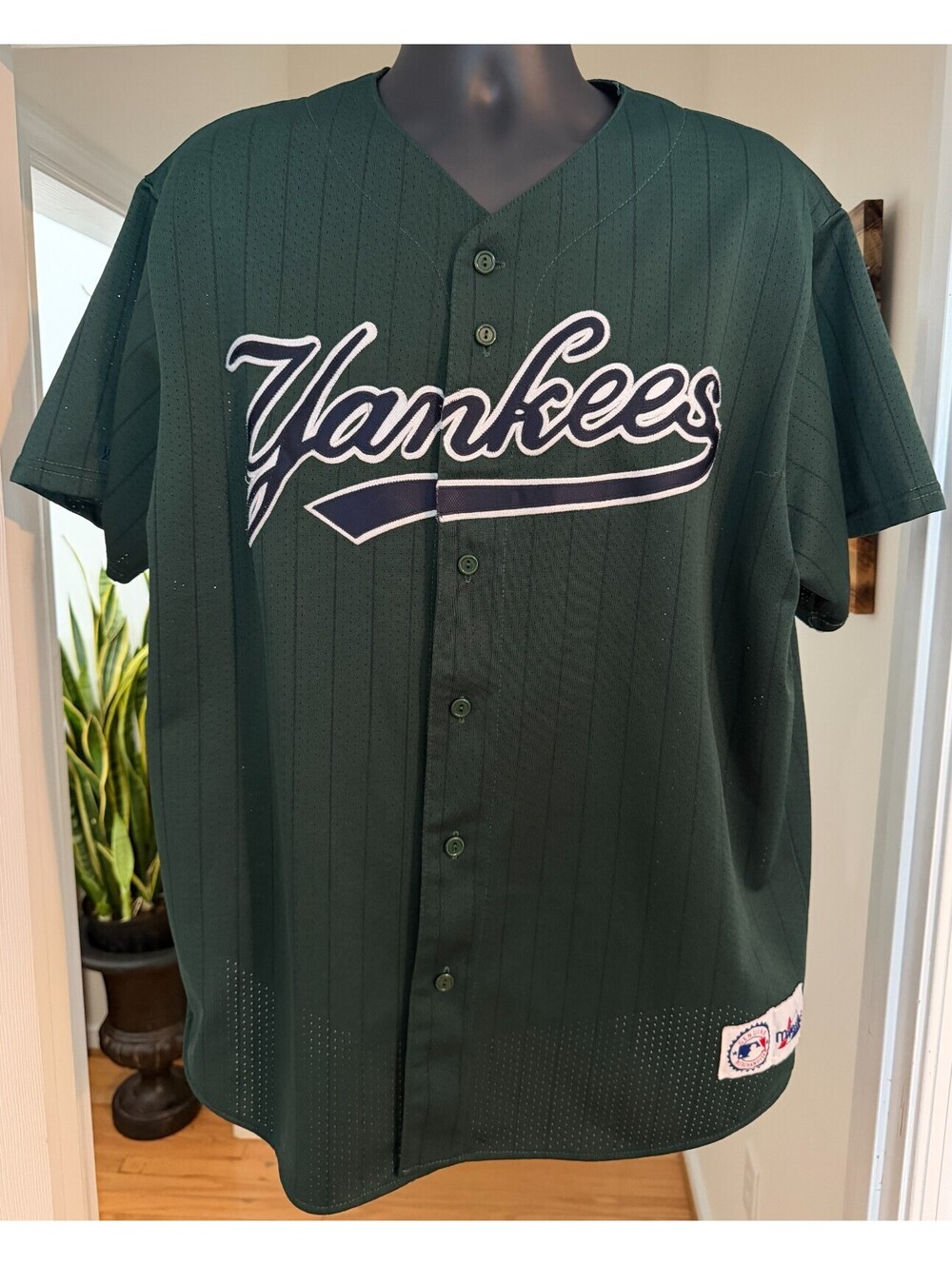 Vintage New York Yankees Majestic Green Pinstripe Jersey XXL Made in USA